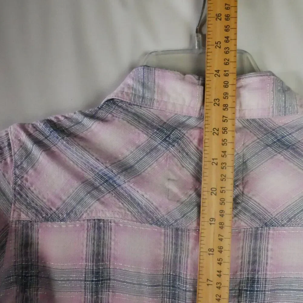 Justice Girls Size 16 Shirt Pink / Gray Plaid Long Sleeve Button Up